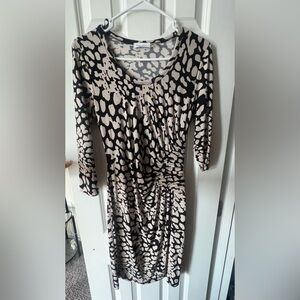 Calvin Klein Black and White Sheath Dress with Cuffed 3/4 Sleeves